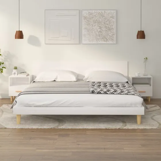 Sengeborde 2 stk. 40x35x47 cm hvid højglans med træben