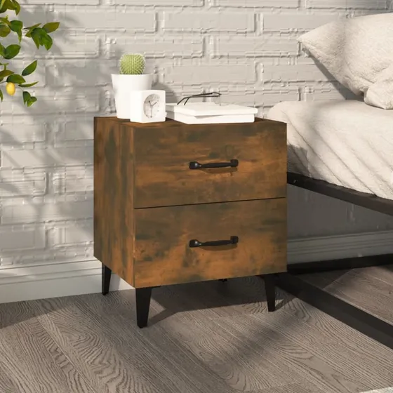 Sengebord 40x35x47,5 cm – røget egetræ, industristil