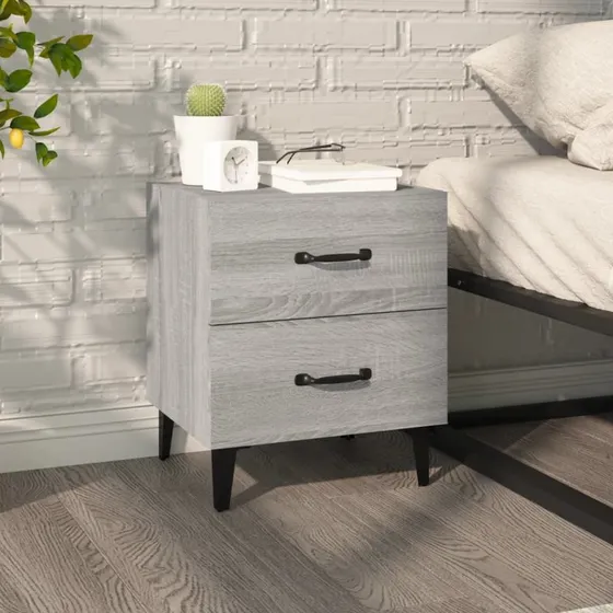 Sengebord 40x35x47,5 cm grå Sonoma-eg med metalben
