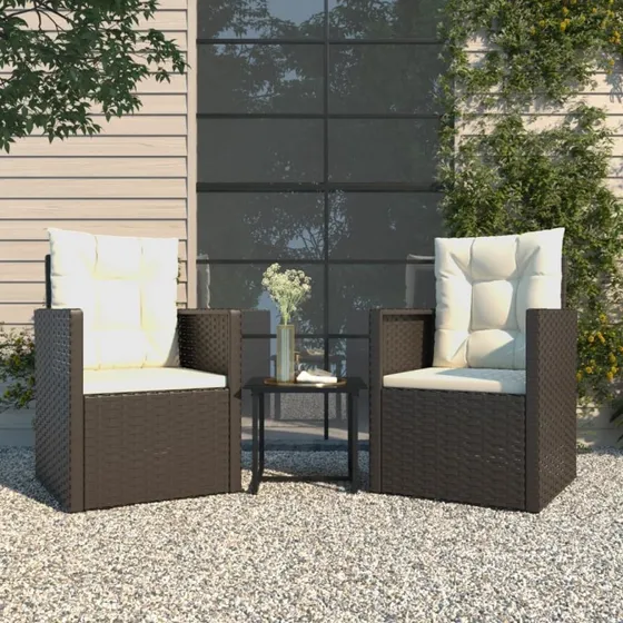 Udendørs loungesæt 3-dele i sort polyrattan med hynder