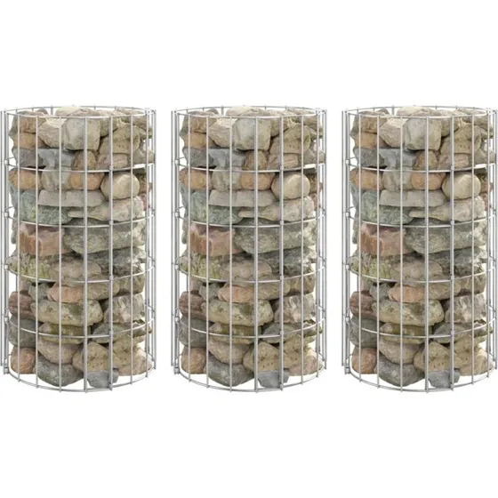 Runde gabion-havebede 3 stk Ø30x50 cm, galvaniseret stål