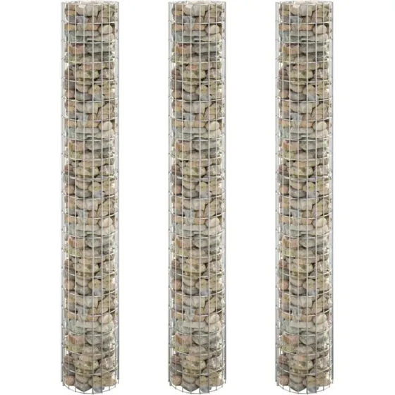 Runde gabion-havebede 3 stk Ø30×200 cm galvaniseret stål