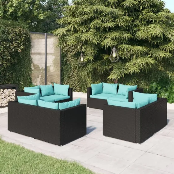 Loungesæt 8 dele i polyrattan med hynder, sort