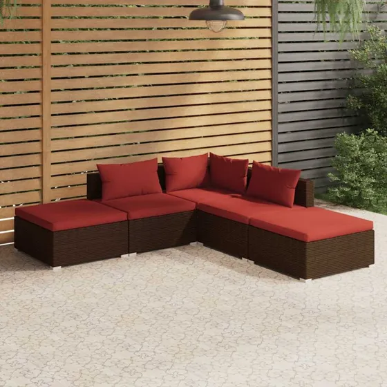 Loungesæt til haven 5 dele i brun polyrattan