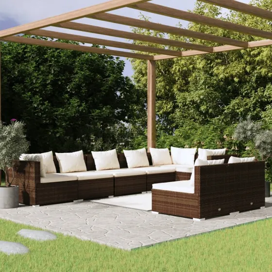 Loungesæt polyrattan 8 dele med hynder – brun