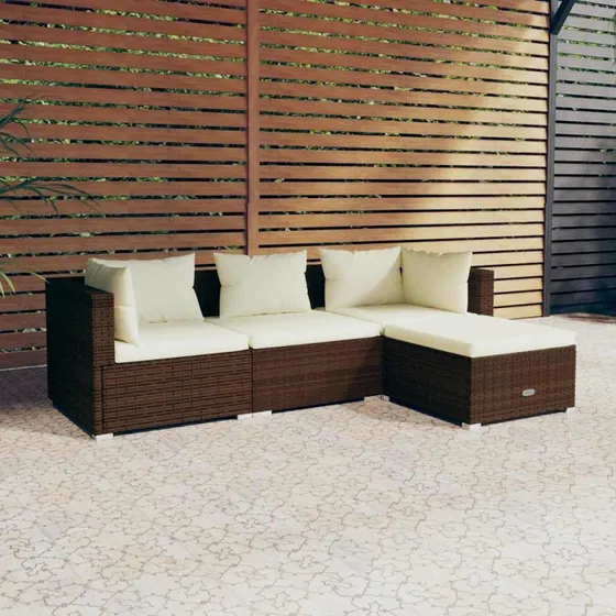 Loungesæt i polyrattan 4 dele med hynder – brun