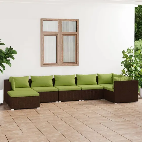 Loungesæt 7 dele i polyrattan brun med hynder