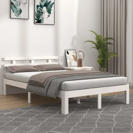 Sengeramme 160x200 cm i massivt fyrtræ - hvid