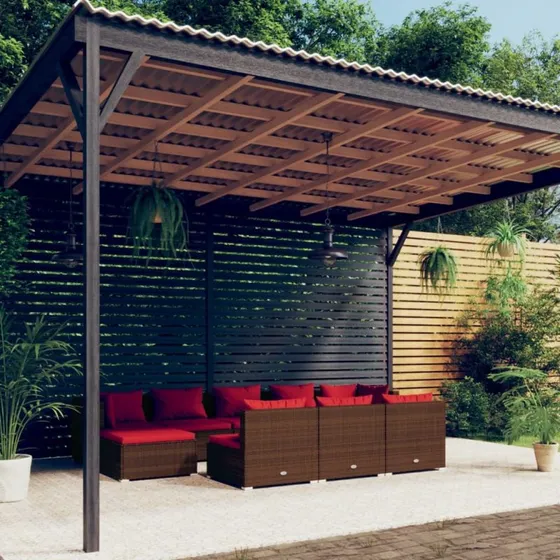 Loungesæt i polyrattan 10 dele med hynder – brun