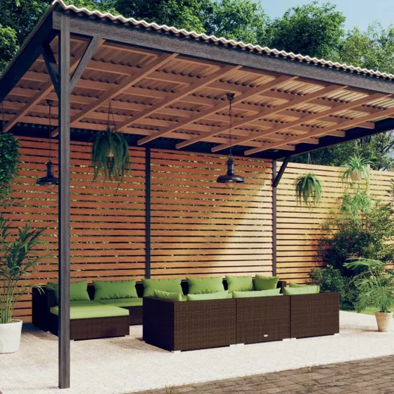 Loungesæt 10 dele i brun polyrattan med hynder