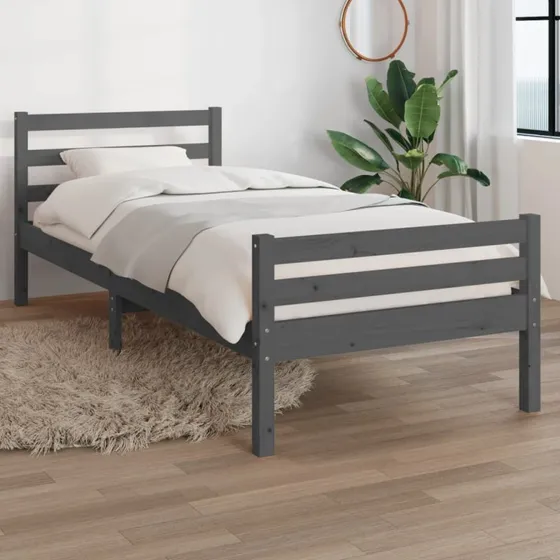 Sengeramme 100x200 cm i massivt fyrretræ, grå