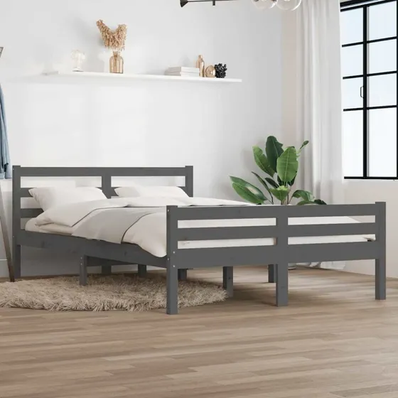 Sengeramme 140x200 cm i massivt fyrretræ, grå