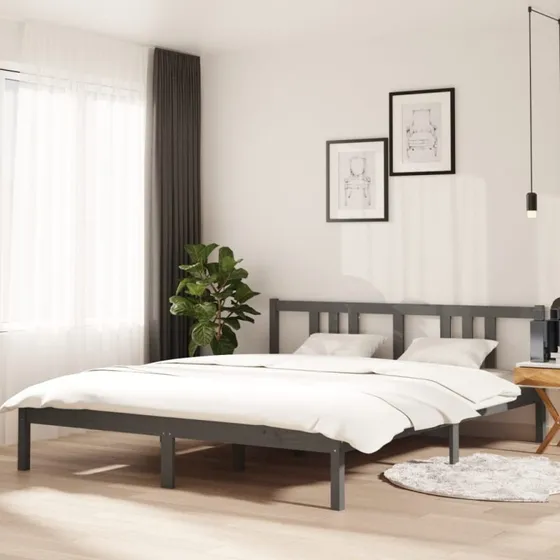 Sengeramme 160x200 cm i massivt fyrretræ, grå