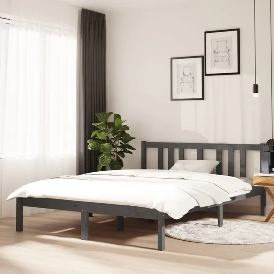 Sengeramme 135x190 cm i massivt fyrretræ – grå