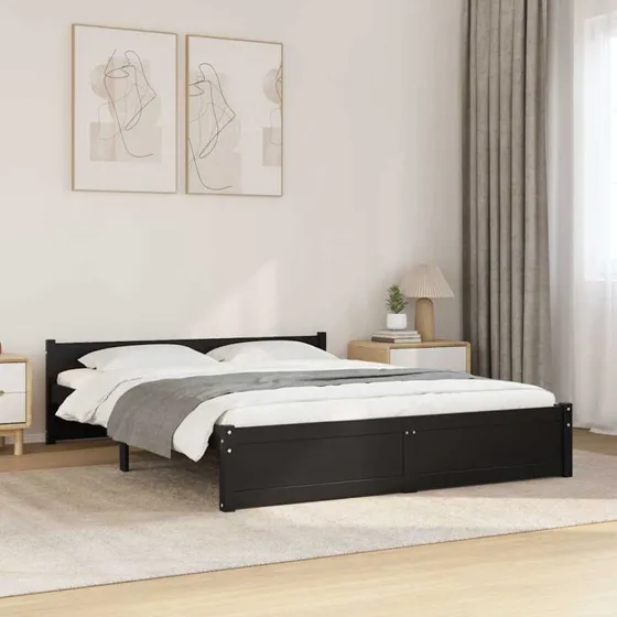 Sengeramme 135x190 cm i massivt fyrretræ, sort