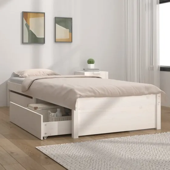 Sengeramme 75x190 cm Small Single med skuffer – hvid