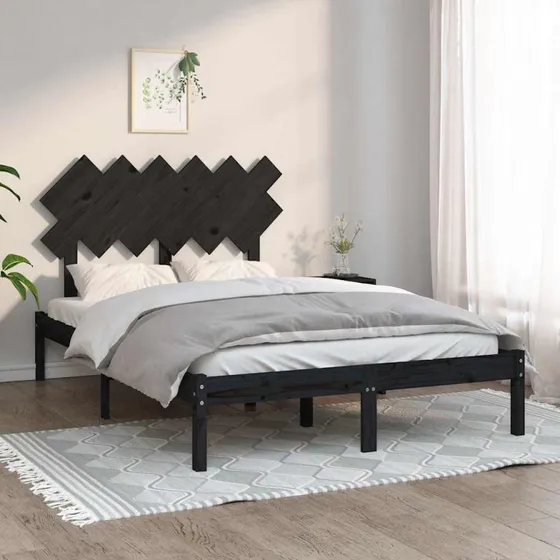 Sengeramme 135x190 cm i massivt fyrretræ - sort