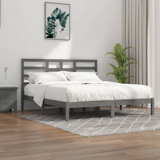 Sengeramme 200x200 cm i massivt fyrtræ, grå