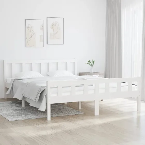Sengeramme 150x200 cm King Size i massivt fyrretræ, hvid