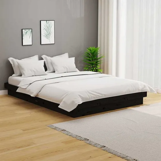 Sengeramme 135x190 cm i massivt fyrretræ, sort