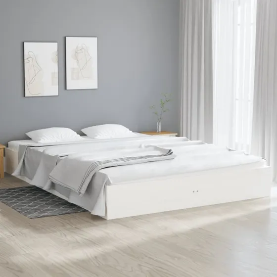 Sengeramme 150x200 cm King Size i massivt fyrretræ, hvid