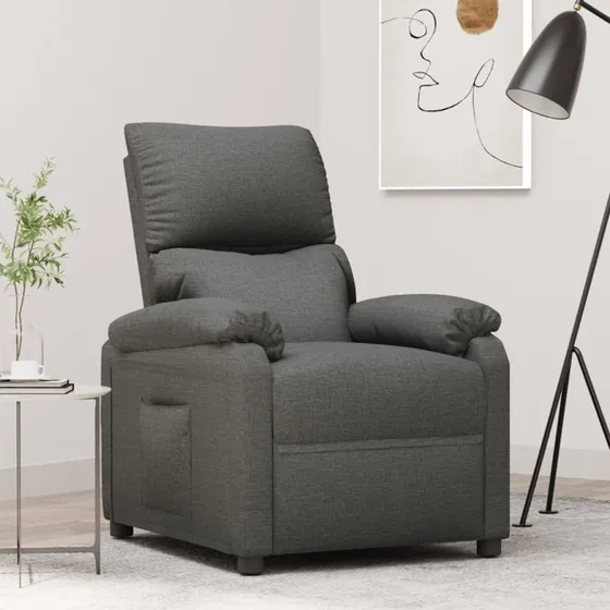 Lænestol i mørkegråt stof med manuel recliner