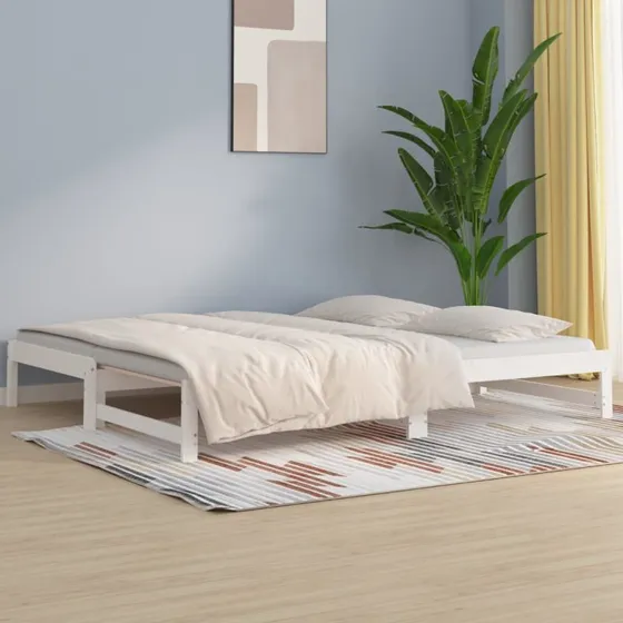 Daybed med udtrk 2x(80x200) massivt fyrretr hvid