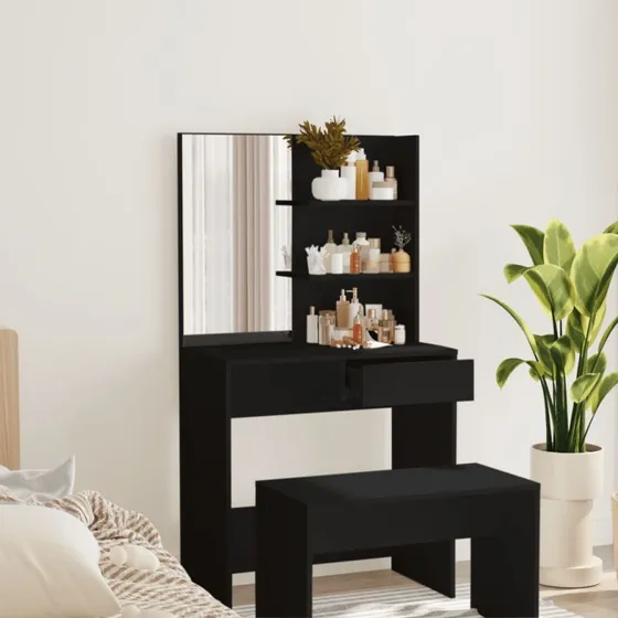 Makeupbord med spejl 74,5x40x141 cm – sort