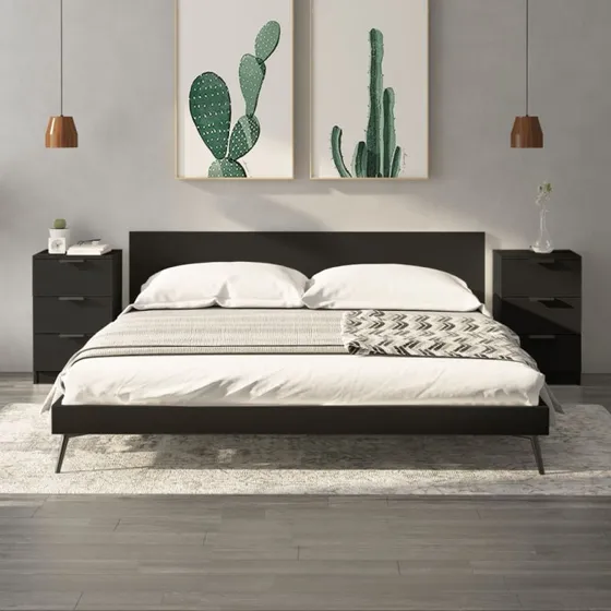 Sengeborde 2 stk. 40x36x65 cm - Sort, 3 skuffer