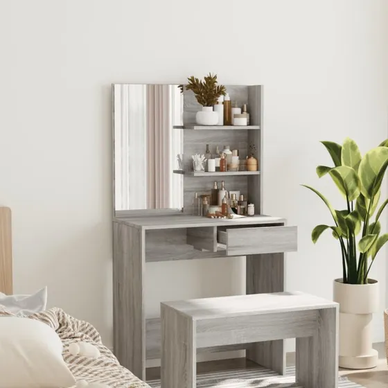 Makeupbord med spejl 74,5x40x141 cm - grå Sonoma-eg