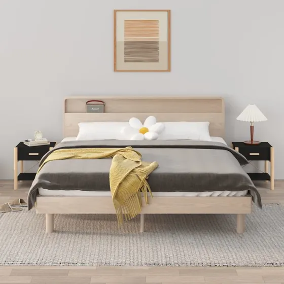 Sengeborde 2 stk. sort 42x38x45 cm i konstrueret træ