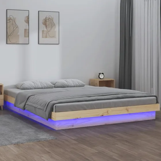 Sengeramme i massivt fyrretræ 140x190 cm med LED-lys