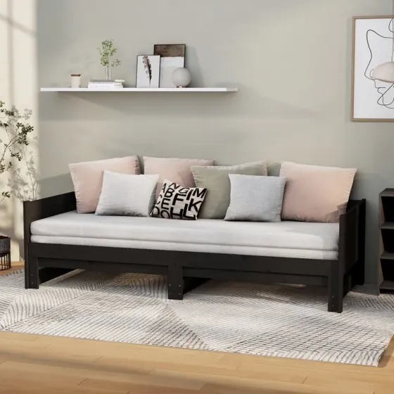 Daybed med udtræk 2x90x200 cm i massivt fyrretræ, sort