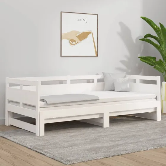 Daybed med udtrk i massivt fyrretr 2x90x190 cm  Hvid