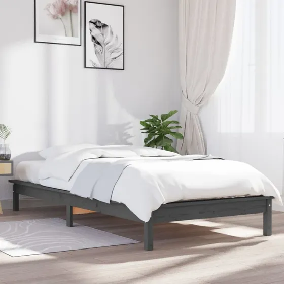 Sengeramme 100x200 cm i massivt fyrretræ – grå