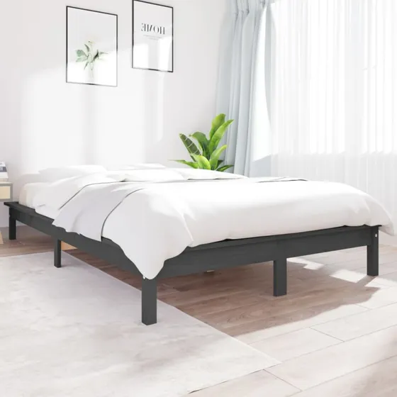 Sengeramme 120x200 cm i massivt fyrretræ, grå