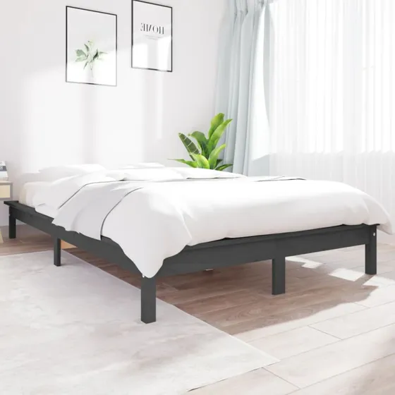 Sengeramme 160x200 cm i massivt fyrretræ, grå
