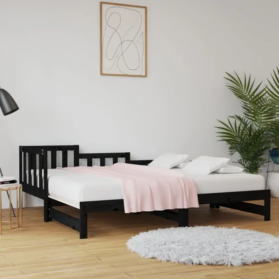 Daybed med udtrk 2x(90x190) cm i massivt fyrretr, sort
