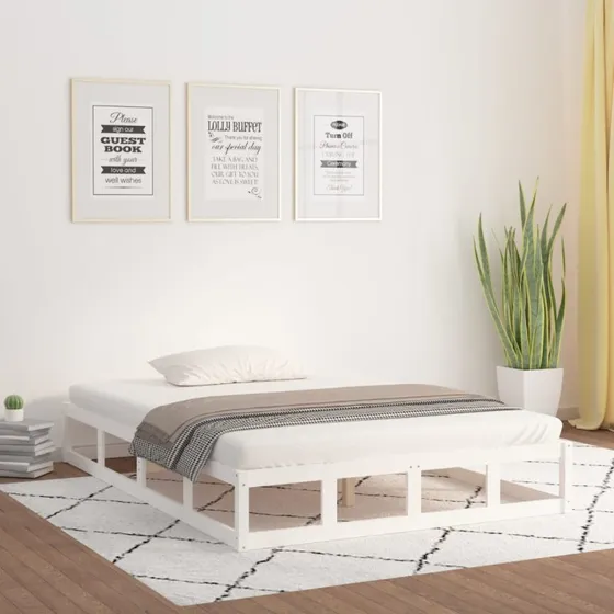 Sengeramme 150x200 cm King Size i massivt fyrretræ, hvid