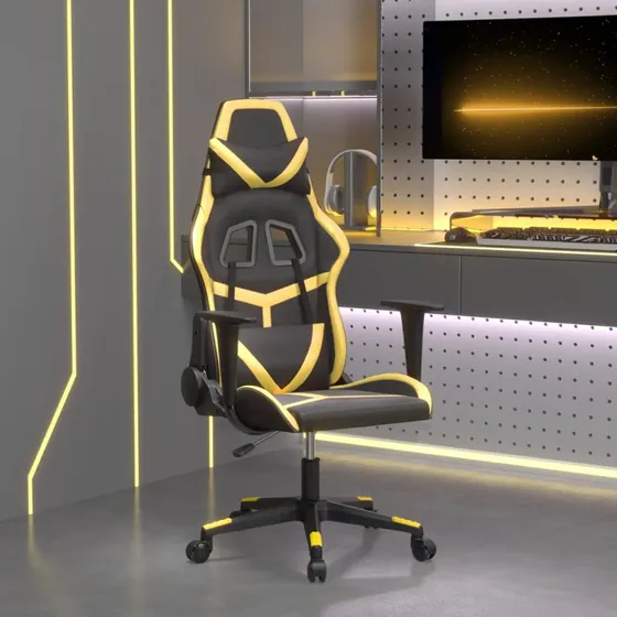 Gamingstol i kunstlæder med massage - sort/guld