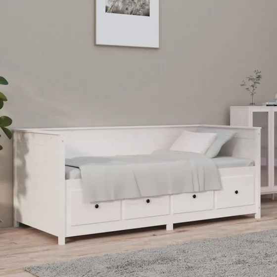 Daybed med reol 75x190 cm i massivt fyrretræ, hvid