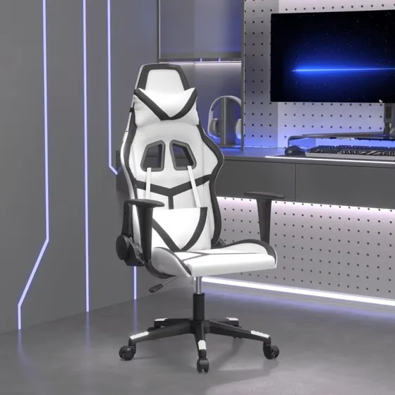Gamingstol i kunstlæder med massage (hvid/sort)