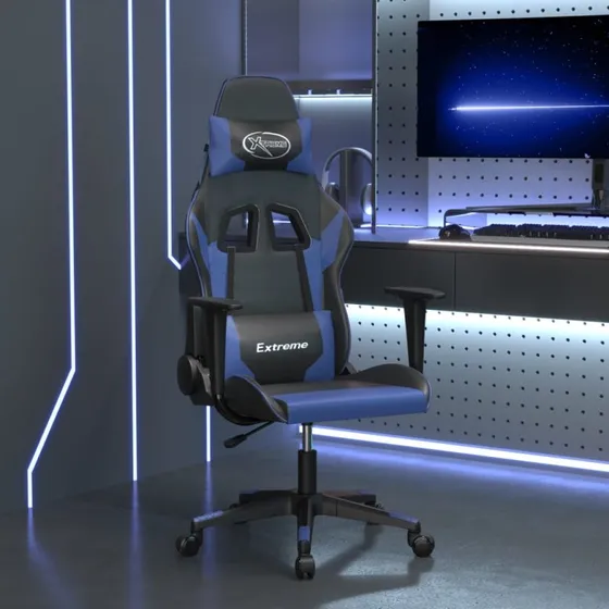 Gamingstol med massagefunktion i kunstlæder - Sort/Blå