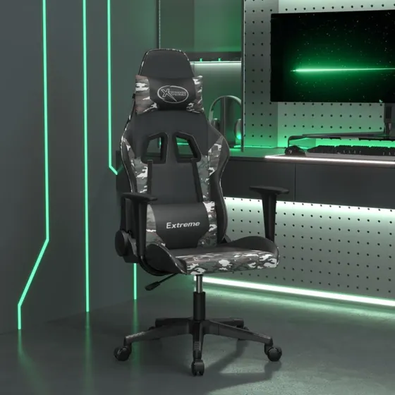 Gamingstol med massagefunktion i kunstlæder – sort/camouflage