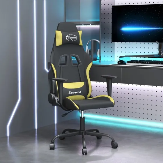 Gamingstol med massagefunktion i stof – sort/lysegrøn