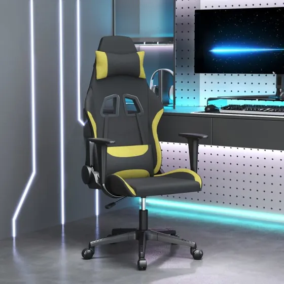Gamingstol med massagefunktion i stof – sort/lysegrøn