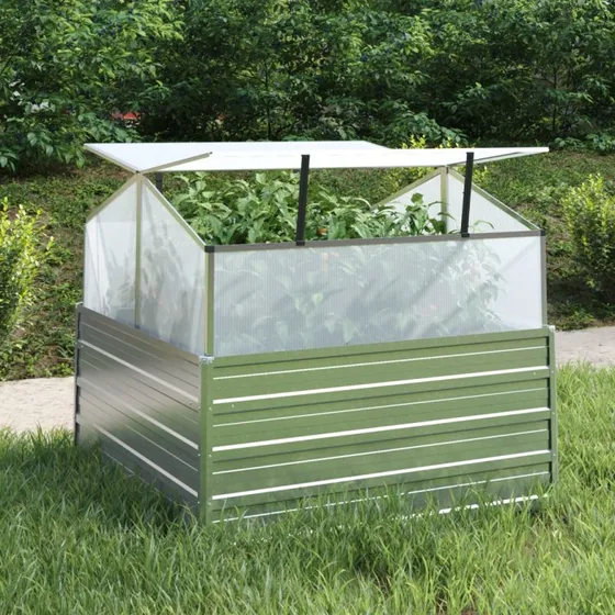 Højbed med drivhus 100x100x85 cm - galvaniseret sølv