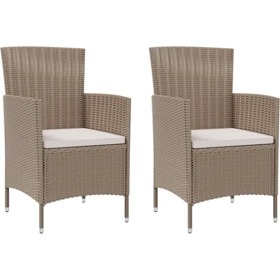 Havestole 2 stk. med hynder i polyrattan - Beige