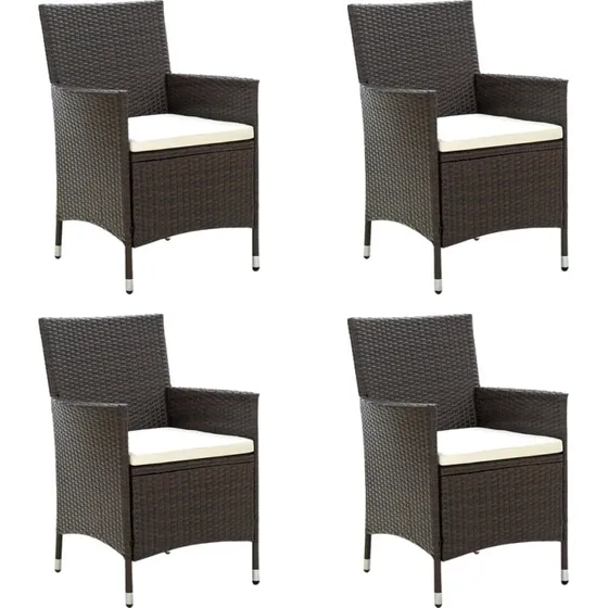 Havestole i polyrattan med hynder, 4 stk. - brun