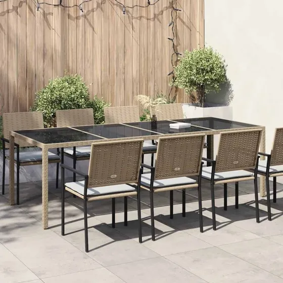 Havebord 250x100 cm polyrattan med hrdet glas - Beige